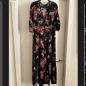 Torrid dress, black w/ orange flowers, lace shoulders